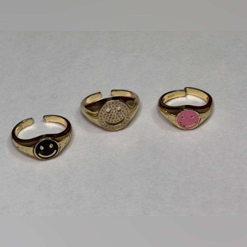 Gold Smiley Face Rings Set